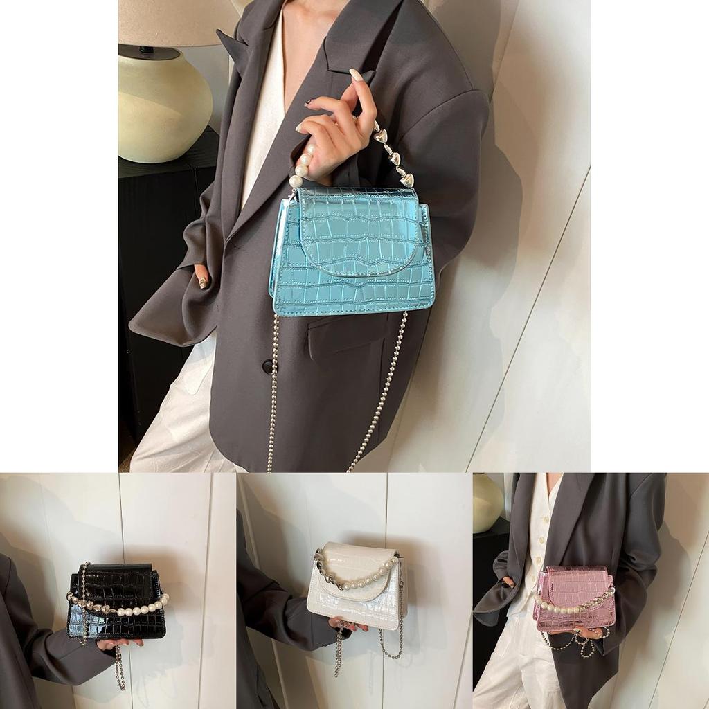 Street Style Mini Bag With Simulated Pearl Decoration Crocodile Pattern For Daily Casual Wear