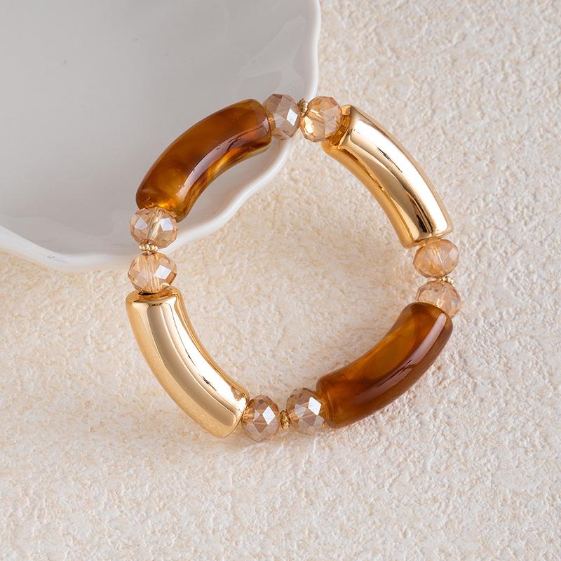 Fashion Personalized Acrylic Elbow Bracelet, Curved Bamboo Tube Smudged Retro Marble Pattern Bracelet.