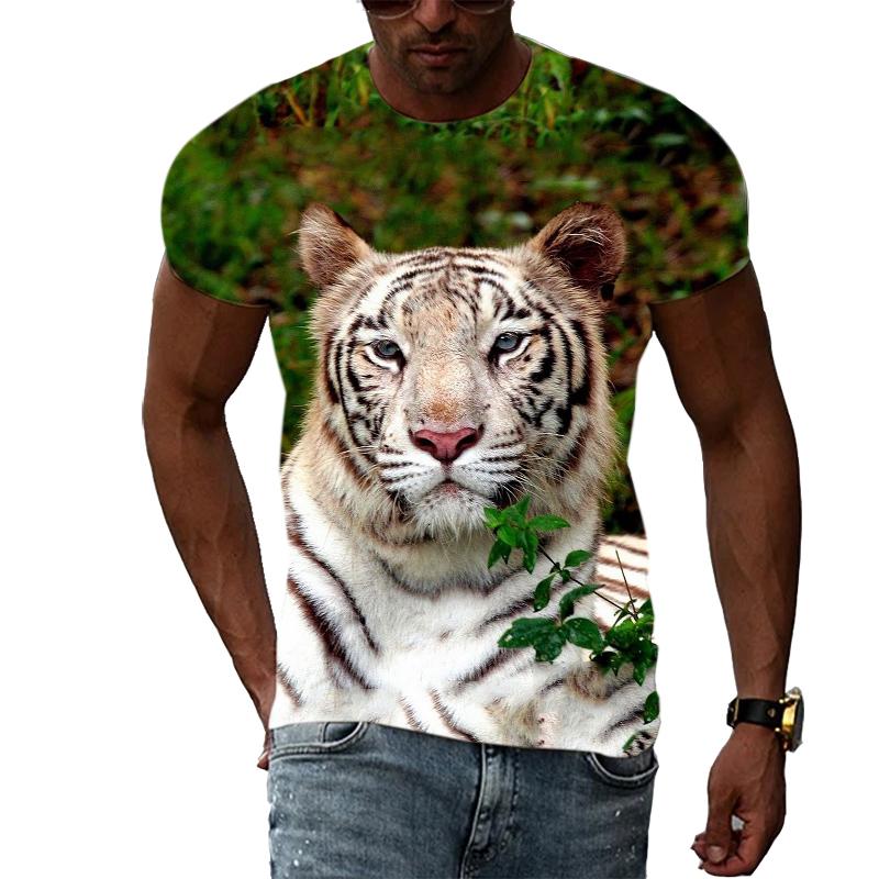 Letní móda Trička s grafikou Tiger Muži Neformální Potisk Trend Trička s krátkým rukávem Hip Hop Harajuku Streetwear se zvířecím vzorem
