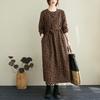 Women Vintage Floral Print Cotton Linen Midi Dress O‑Neck Long Sleeve A‑Line Loose Plus Size Casual Dress 2025 Spring Autumn D037‑860
