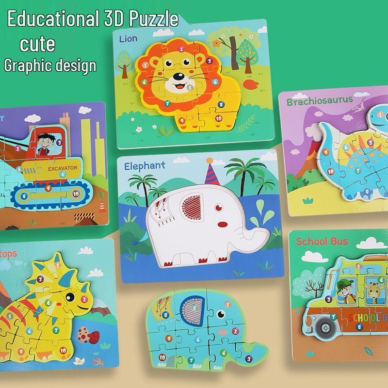Children's 3D Wooden Number Puzzle: Educational Animal & Vehicle Board Toy
