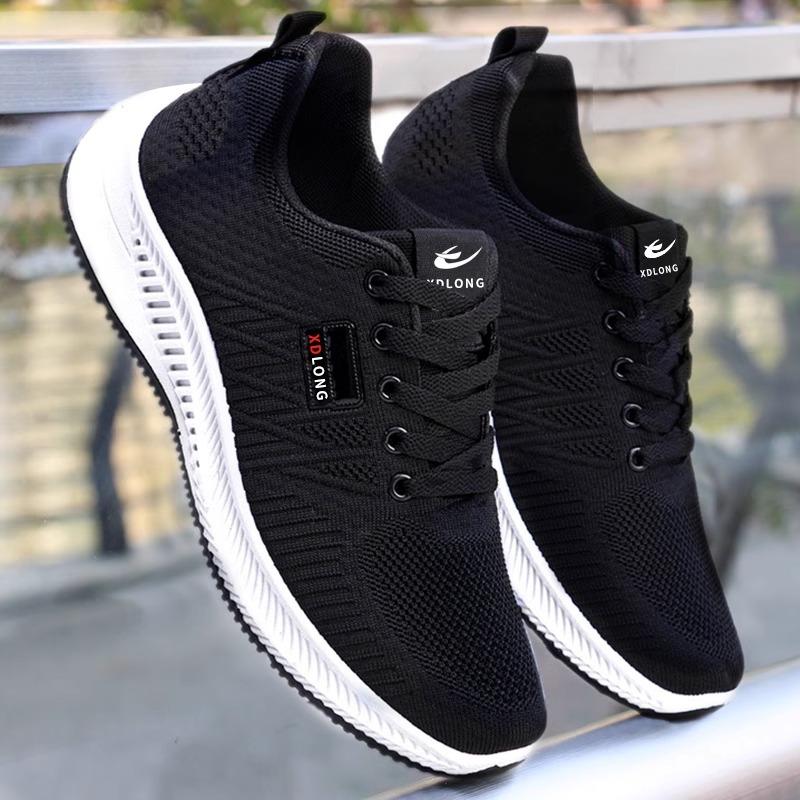 

Оригинальная мужская обувь весна и осень 2024 года, дышащая, новая повседневная спортивная модная обувь, универсальная трендовая летающая плетеная обувь 44 чёрный