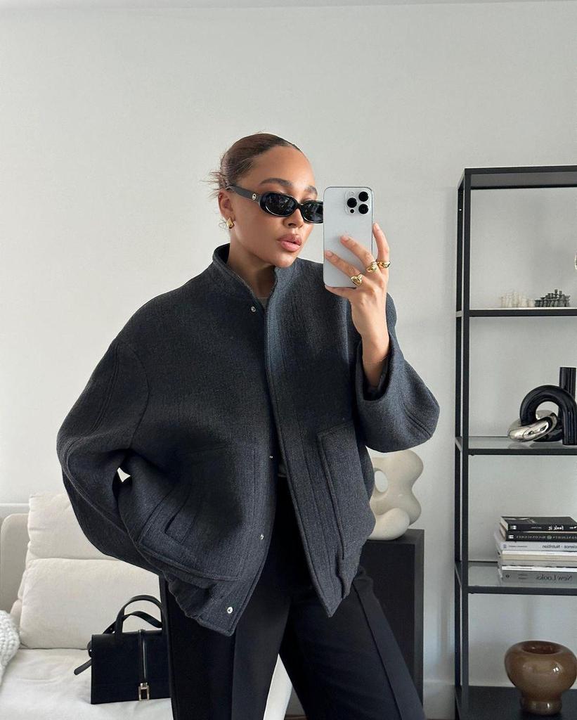 2025 Women's Casual Solid Stand Collar Long Sleeve Coat with Large Pockets