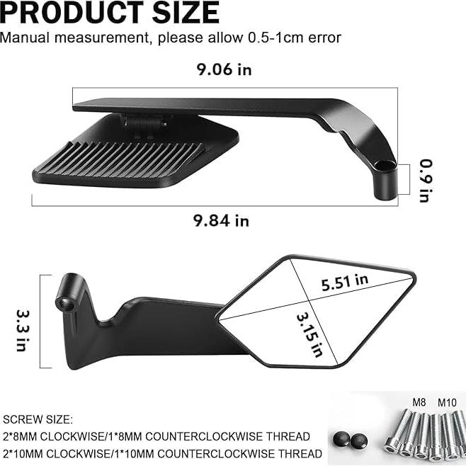 Aluminum Alloy Motorcycle Rear View Mirror Adjustable Reversible Stealth Winglets Mirror Foldable Mirror Large Field of View