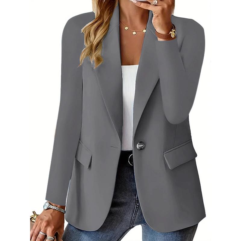Women's Minimalist Solid Button Lapel Collar Blazer Commuter Long Sleeve Coat Cardigan Elegant Solid Casual Tailored Suit Tops
