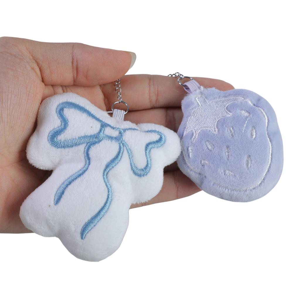 Plush Strawberry Bowknot Charm Keychains Sweet Lovely Pendant Hangings Ornament Keyring Backpack Decoration for Women