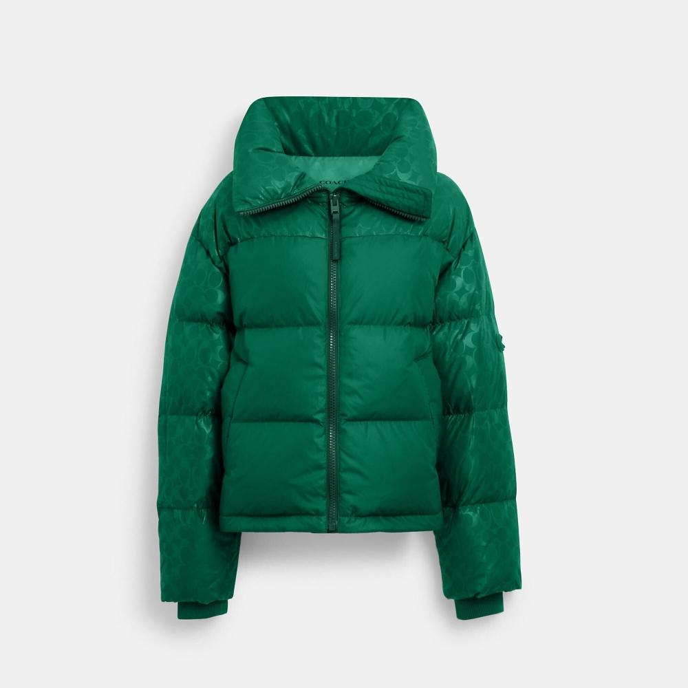 

Короткий пуховик Coach Signature темно-сосна