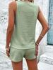 Casual Solid-color Textured Shorts Set, V-neck Single-breasted Vest and Loose Simple Shorts Summer Clothing Two-piece Set