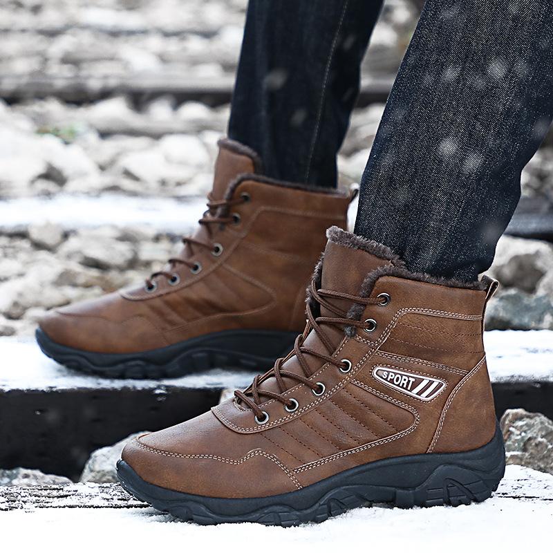 

2024 модные новые мужские зимние удобные ботинки на шнуровке, теплые зимние ботинки, водонепроницаемые ботинки до щиколотки для взрослых, высококачественные мужские ботинки 39 коричневый