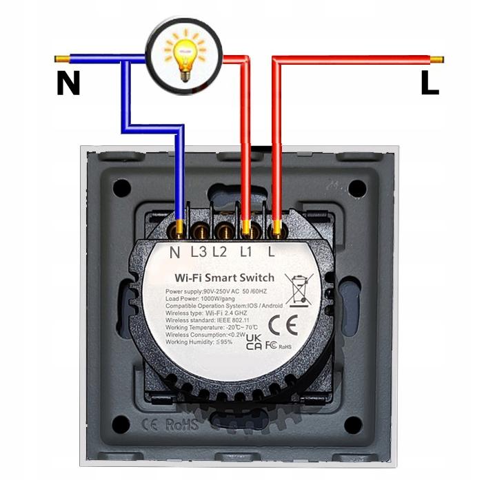 TUYA WiFi Touch Switch 3-circuit White # L+N