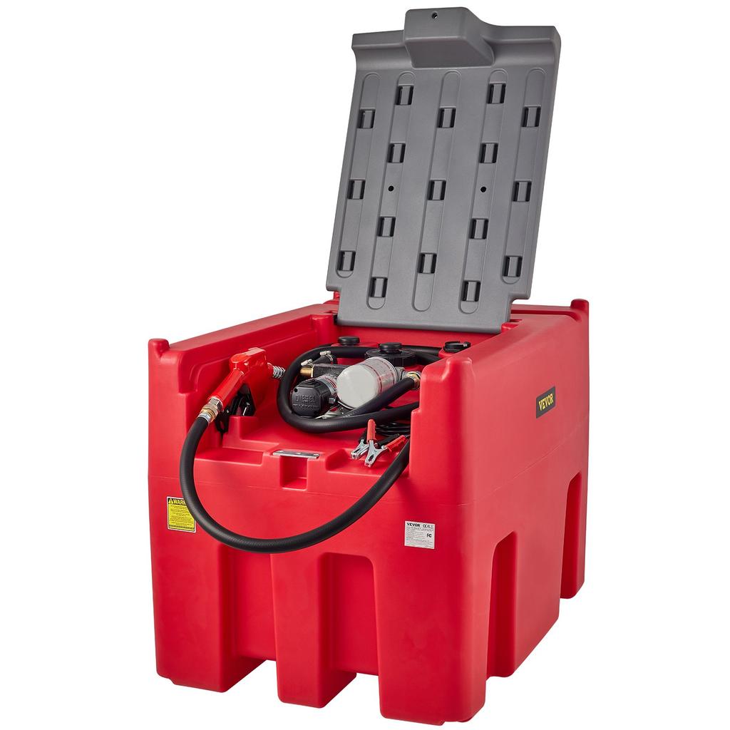 VEVOR Portable Diesel Tank, 439.1 L Capacity & 10 GPM Flow Rate, Diesel Fuel Tank with 12V Electric Transfer Pump and 399.3 Cm Rubber Hose