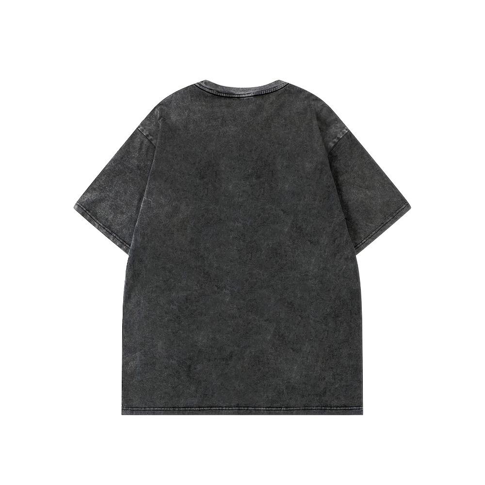 Men Casual T-Shirt with Funny Frog Eating Ramen Print Vintage Washed Wax Design Crew Neck Knit Fabric
