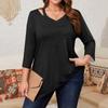 Women's Solid Color Plus Size Tops Hollow V Neck 3/4 Sleeve Shirt Elegant Casual Tops
