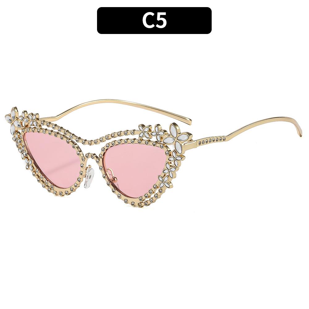 European And American Fashion New Cat'S Eye Diamond-Encrusted Luxury Sunglasses High-End Large-Frame Butterfly Street Sunglasses Trendy Brand Glasses