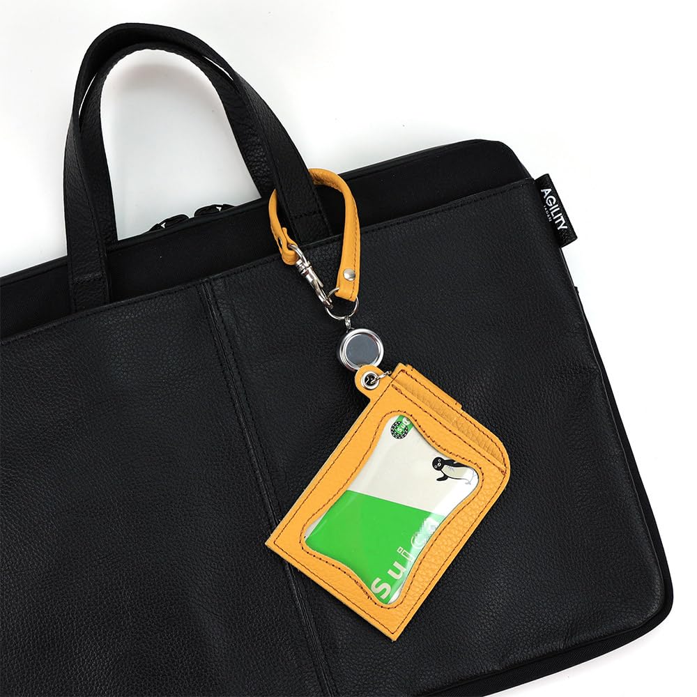 AGILITY affa "Seek" Italian Shrink Leather Pass Case with Reel, Black