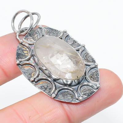 Natürlicher Goldener Rutil Edelstein 925 Sterlingsilber Geschenk Anhänger 2.01" C8K61