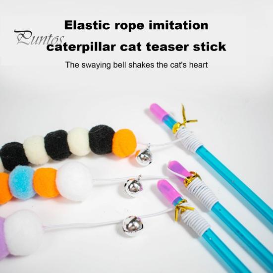 Interactive Cat Teaser Toy Retractable Rope Funny Cat Stick Teasing Wand with Bells Elastic Cord Kittens Chew-Proof Teaser Stick
