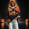Women's Fashionable Three-Quarter-Sleeve Halloween-Printed Hooded Pullover