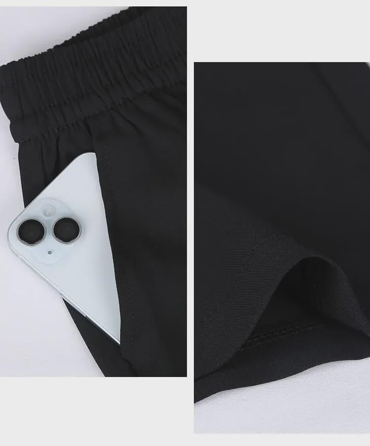 Women's 2025 Black Ice Silk Suit Pants: Spring/Summer Straight-Leg, Petite/Wide-Leg Casual Style