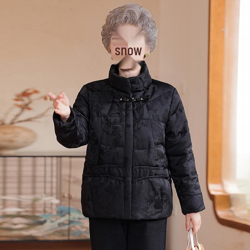 Elegant Winter White Duck Down Jacket for Middle-Aged & Elderly Women - Short, Chinese Style
