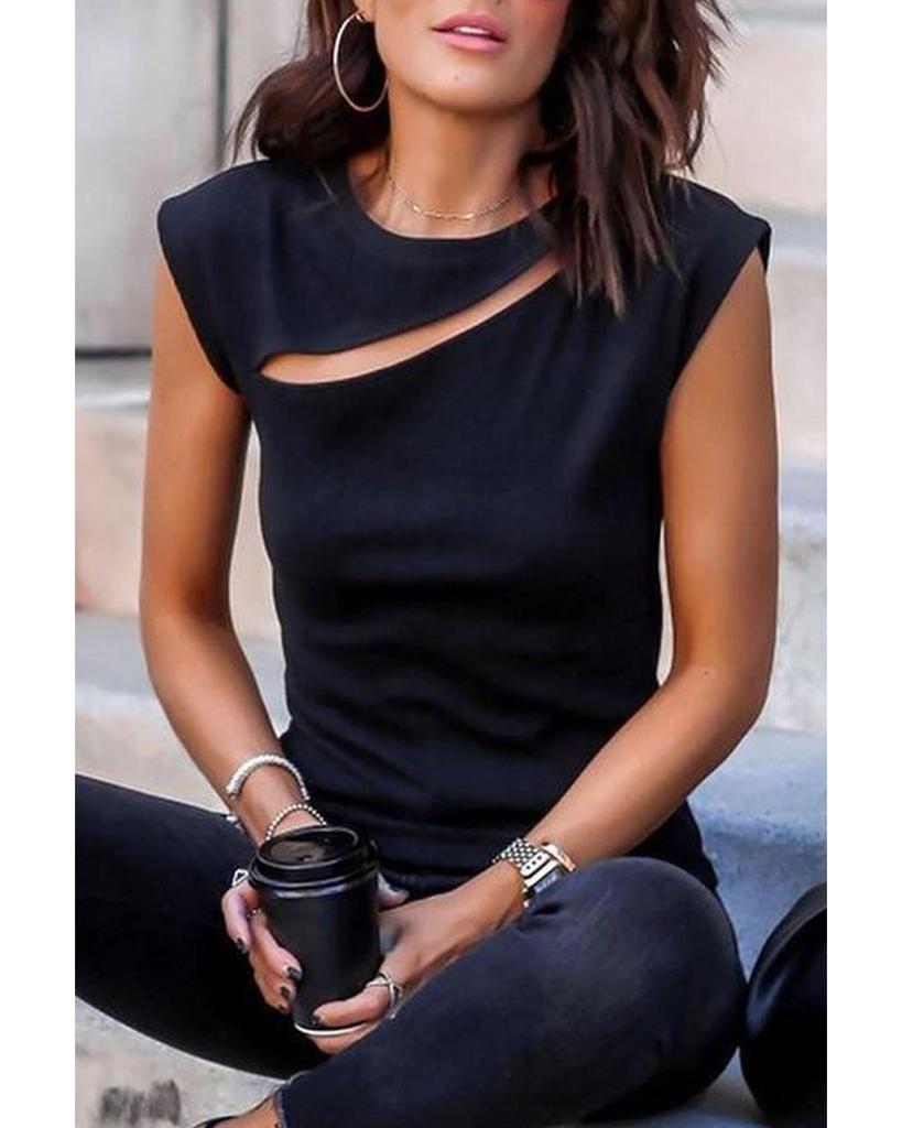 Azura Exchange Slash Cutout Cap Sleeve T Shirt