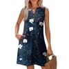 Women's Fashion Casual Printed V-Neck Button With Pocket Vest Sleeveless Dresses