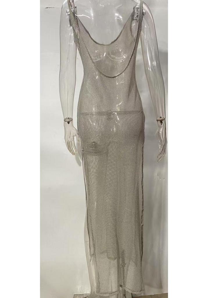 Summer Mesh See-through Backless Sleeveless Beach Dress