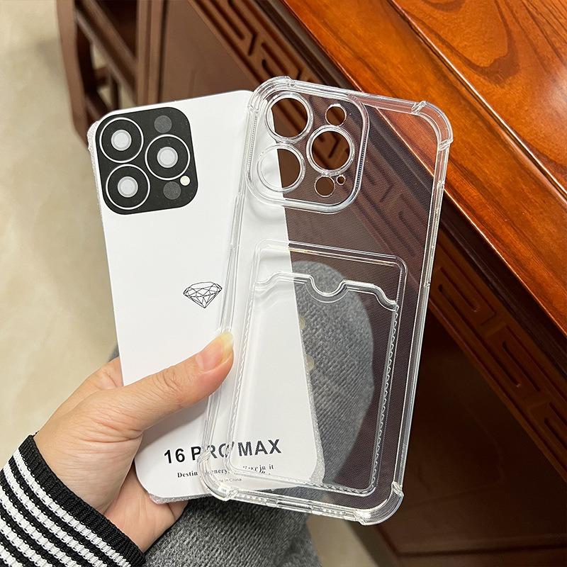 Прозрачный чехол-держатель для карт для iPhone 16 Pro Max, противоударный чехол для телефона, мягкий ТПУ, защитный от падений чехол Opp Bag&For iPhone 16 чистый