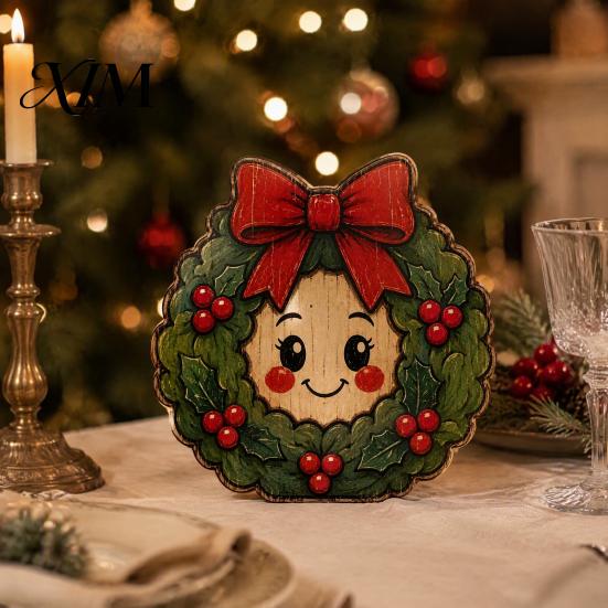 Christmas Theme Room Decor Wooden Table Decorations, Santa Claus Snowman Reindeer Desktop Ornaments, Festive Home Office Accents Distressed