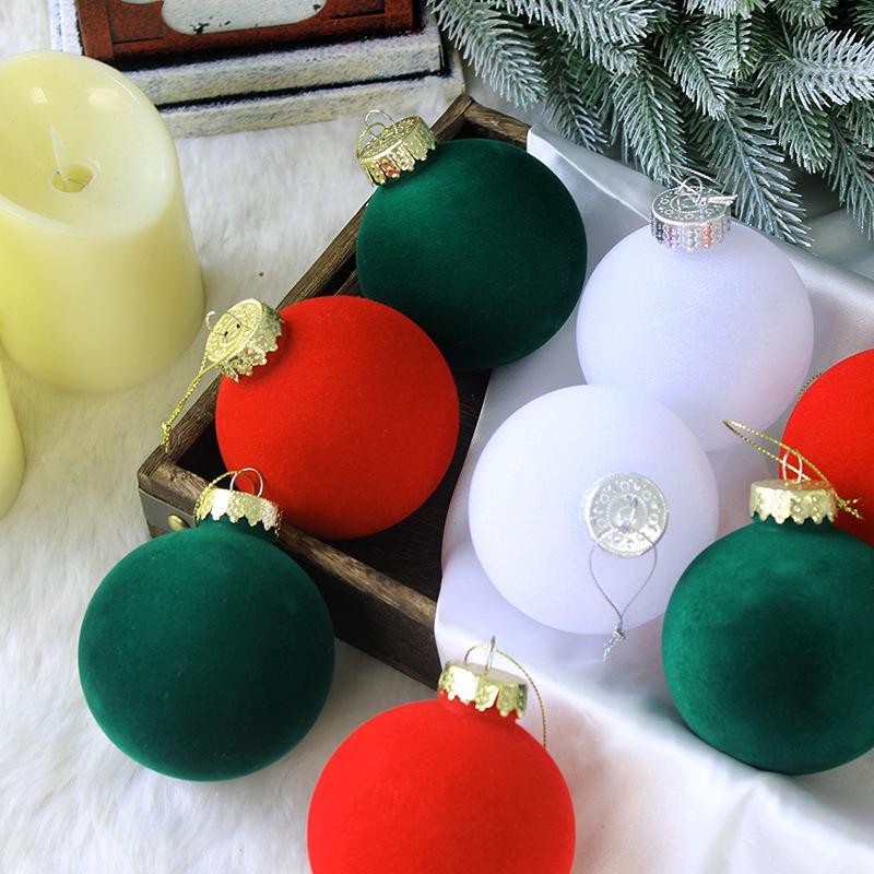 Cross-border Multi-color Flocked Christmas Ornament Set - PET Round and Boxed Balls for Tree Decoration