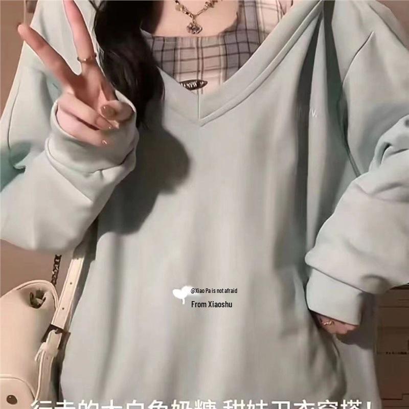 Plaid Hooded Two-Piece Sweatshirt - 2024 College Style Loose Fit