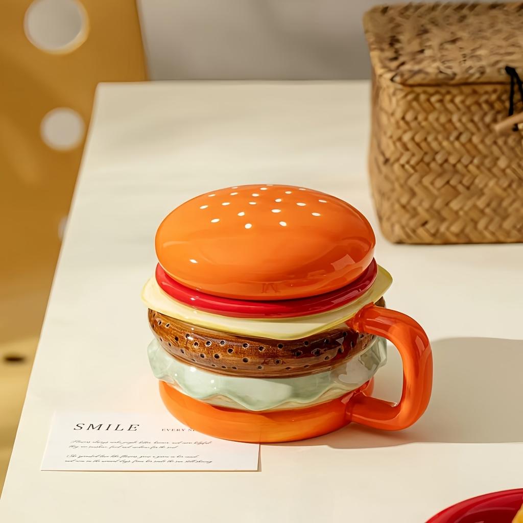 1Pc Italian Hamburger-Shaped Ceramic Cup, Featuring A Multi-Layered Hamburger Design, Bright And Fun Colors, Making It More Convenient To Eat While