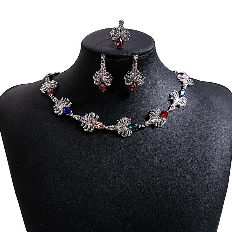 European, American Bohemian Diamond Pearl Earrings, Ethnic Style Turquoise Fringed Necklace Flower Jewelry Set Women