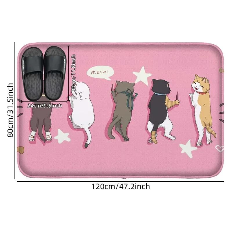 Pink kitten flannel door carpet, bathroom door mat, absorbent foot pad, bedroom floor mat, decorative mat, machine washable