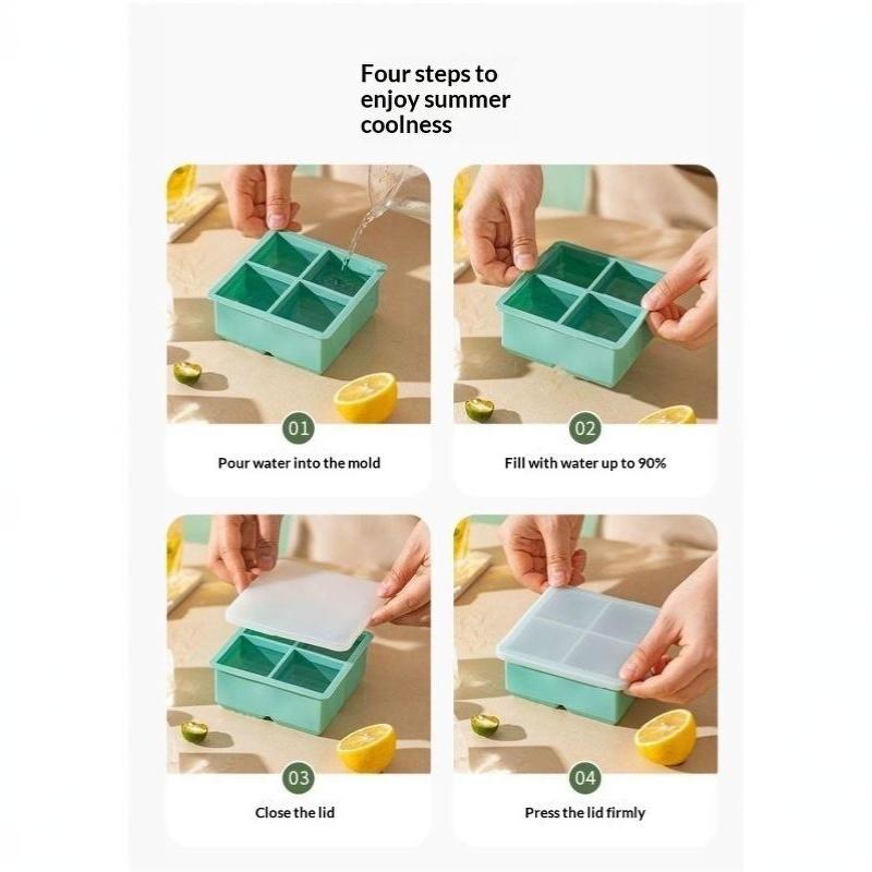 Large Ice Cube Mold with Lid Stackable Soft Silicone Square Tray for Cocktails Camping Use