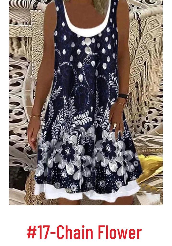 Women's Loose-Fit Digital Print Faux Denim Two-Piece Dress