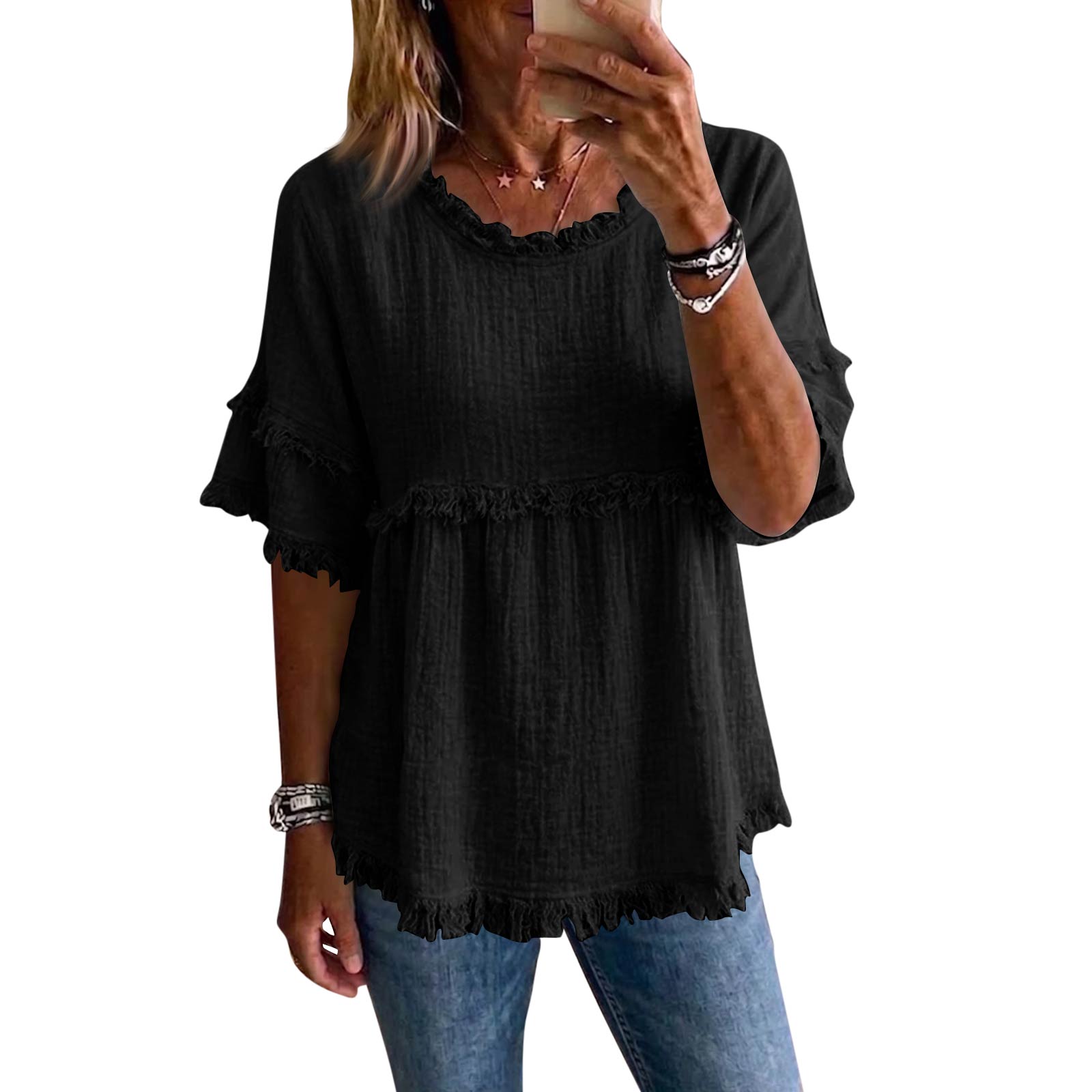 

Women s Relaxed-Fit Short-Sleeve Round-Neck T-Shirt - Casual Women s Top L чёрный