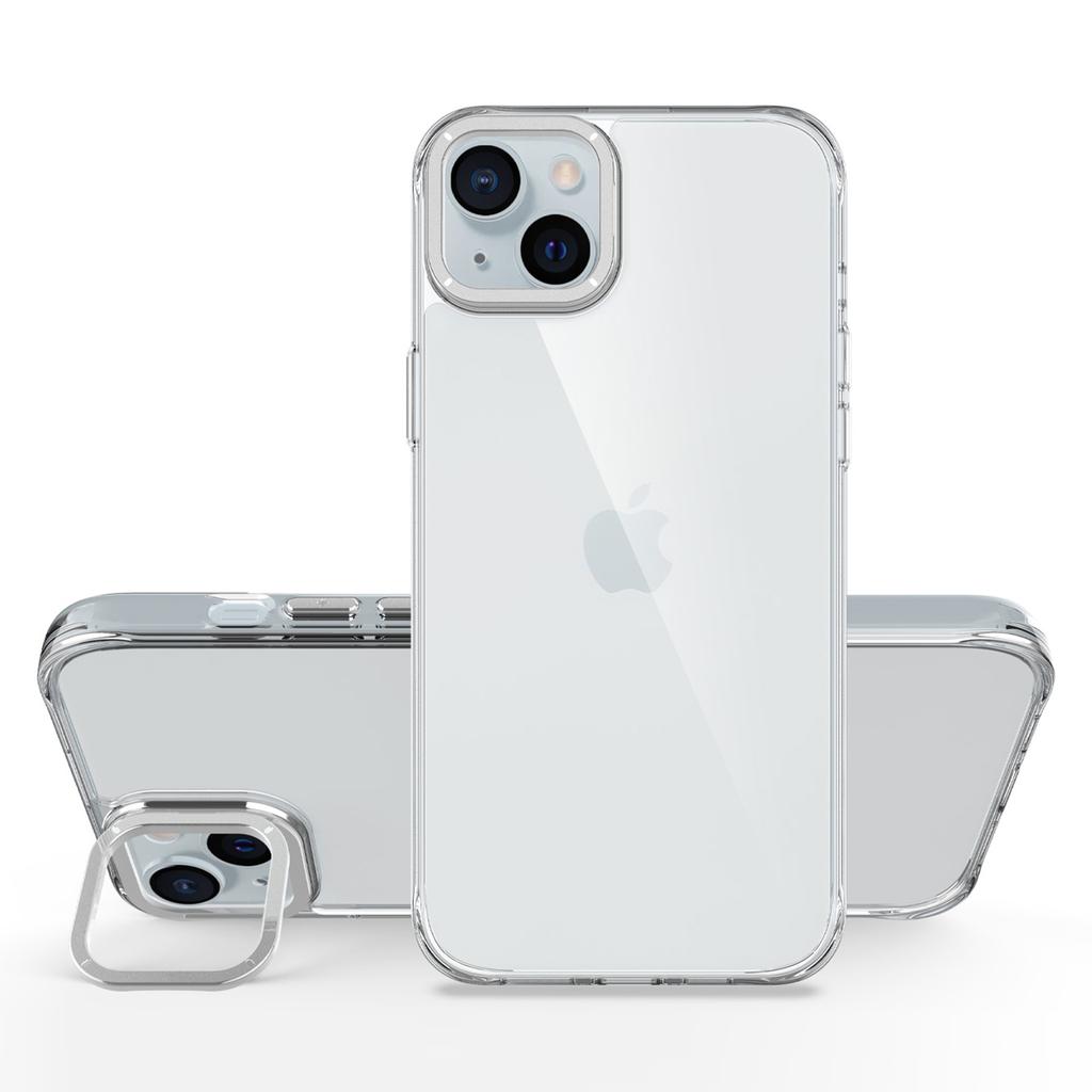 For iPhone 15 Case Shockproof TPU+PC Phone Back Cover with Metal Lens Kickstand