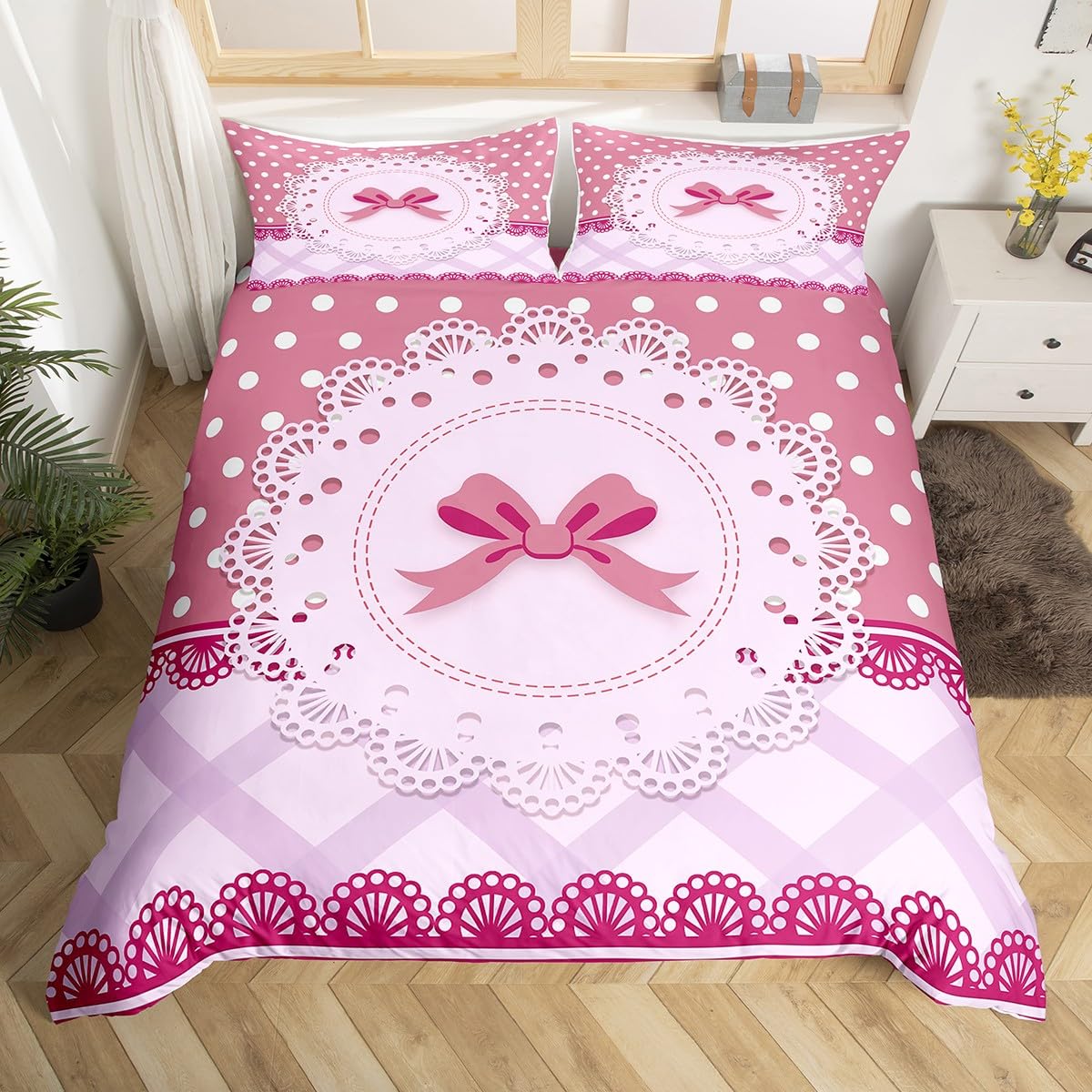 

Cute Bowknots Duvet Cover Queen Princess Bow-tie Kawaii Bow Graffiti Bedding Set Girly Fairy Tale Quilt Cover for Young3 Pcs EU Single(135x200cm)