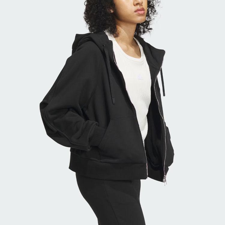 Adidas Verbiage Full-Zip Hoodie Letter Embroidery Sports Jacket Women Hoodies Black IZ4570