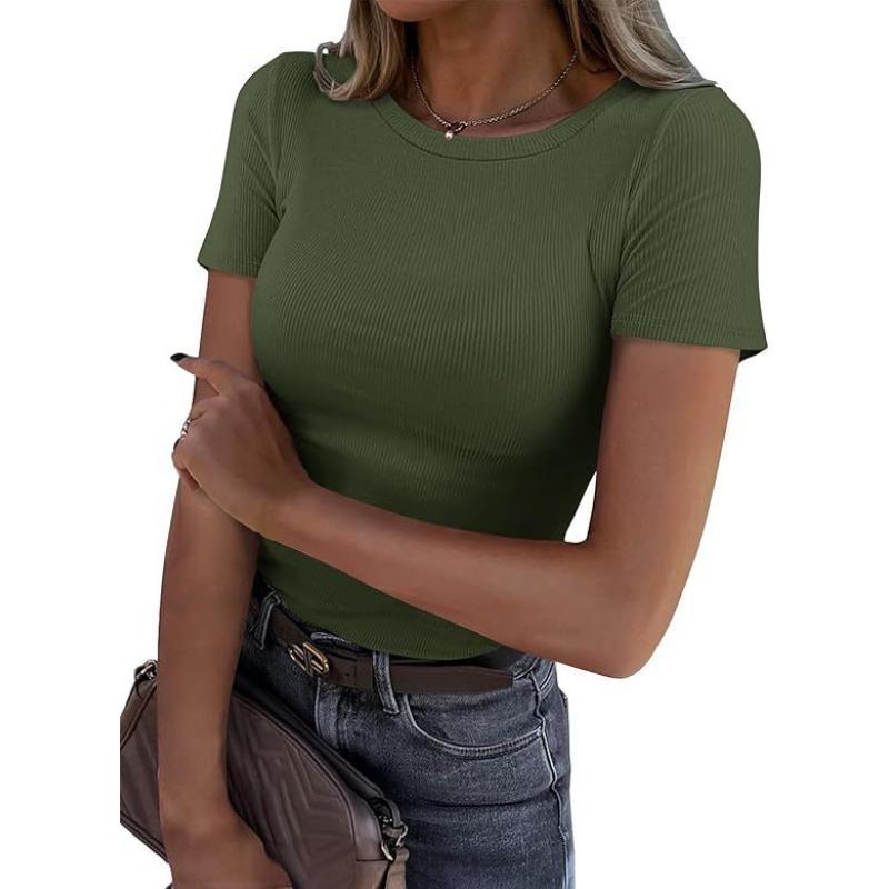 YYFS Women's Fashion Casual Summer Spring Solid Color Print Short Sleeve O-Neck Blouses & Shirts
