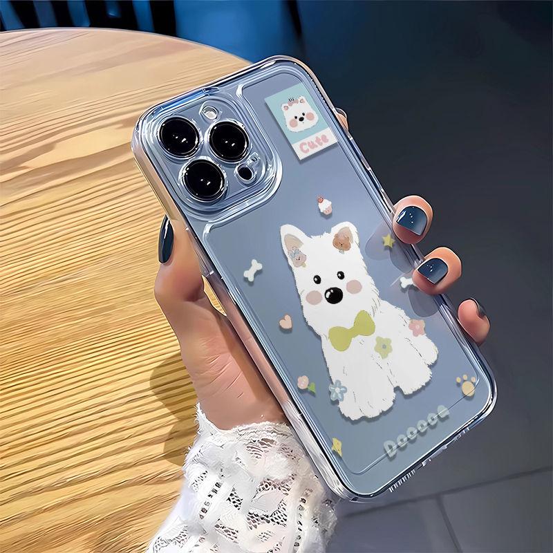 Żółte Tło Kokarda West Highland White Terrier Etui na Apple 17 Pro Max/XS/13/14/15/16 Przezroczysty Kreskówka