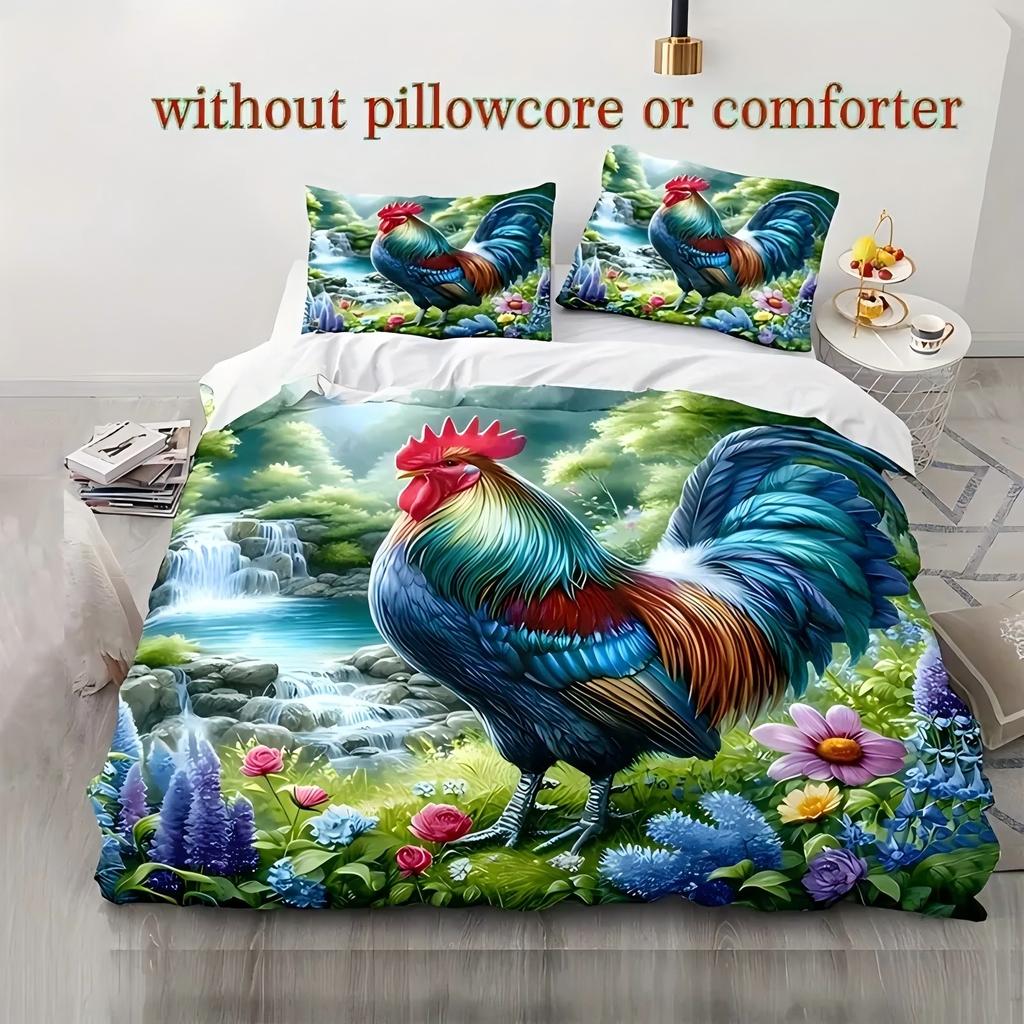 Comforter Waterfall Rooster Pattern 3D Printed Soft Comfortable Colorful Bedding Set Wildlife Art Style