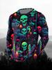 Halloween Men's T-Shirts Purple Horror Pumpkin Ghosts Forest 3D Print Autumn Long Sleeve T-Shirt Casual Tops Y2k Mens Clothing