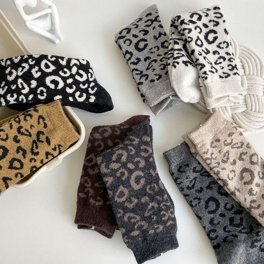 Leopard Print Thick Winter Socks Mid-tube Length Women's Cotton Socks Christmas Gift