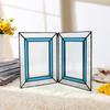 European Retro Glass Photo Frame: Colored Glass Plant Specimen Clip & Desktop Picture Display Stand.
