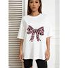 Oversized T-Shirt with Pink Leopard-Print Bow Print – Sweet-Edgy Color-Block Girly Top