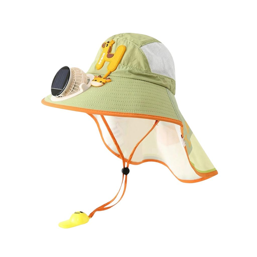 Children Solar Powered Fan Hat Neck Flap Sun Protection Cap with SPF50 Plus Breathable Mesh and Adjustable Chin Strap for Outdoor Use