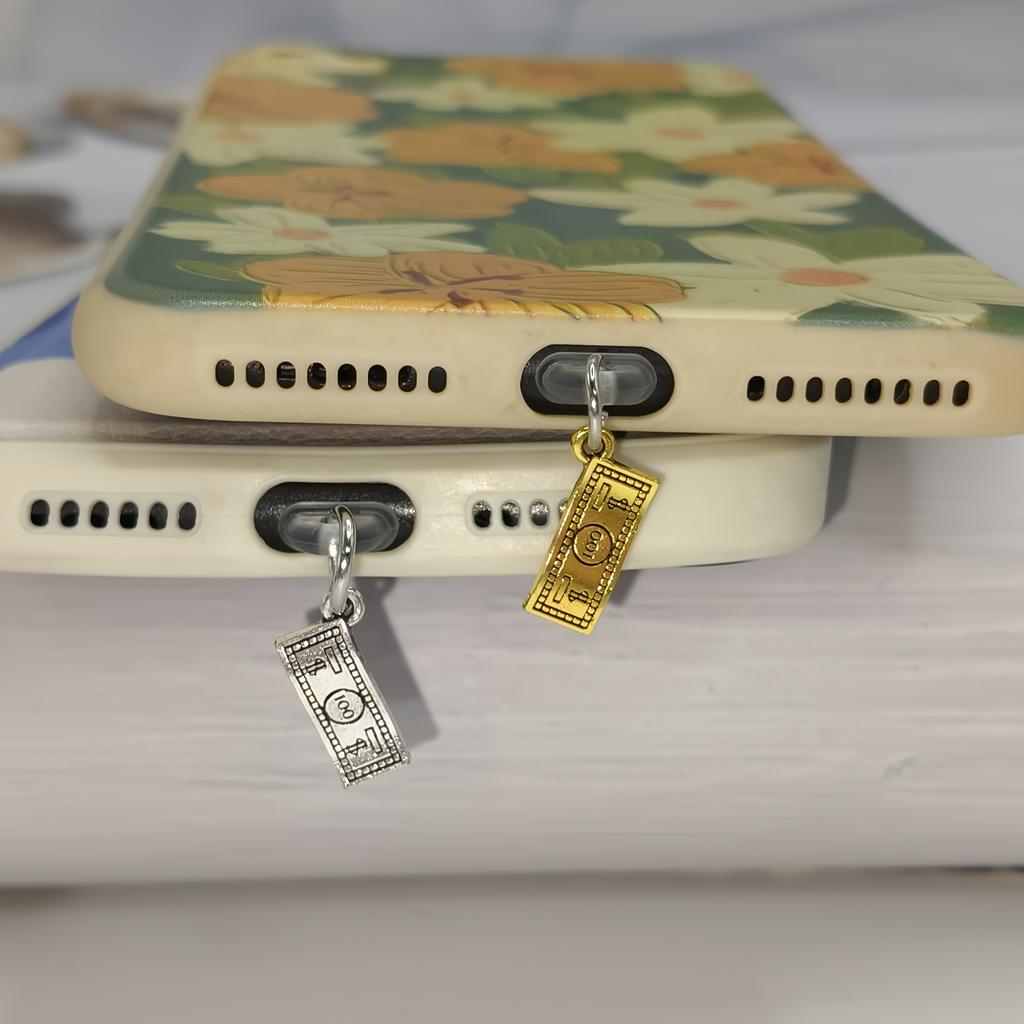 Retro Style Gold and Silver Banknote Small Pendant Phone Dust Plug, DIY Phone Hole Dust Protection, Phone Decoration and Practical Accessories