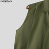 INCERUN Men Lapel Neck Sleeveless Solid Lace-up Casual Shirts Tank Tops